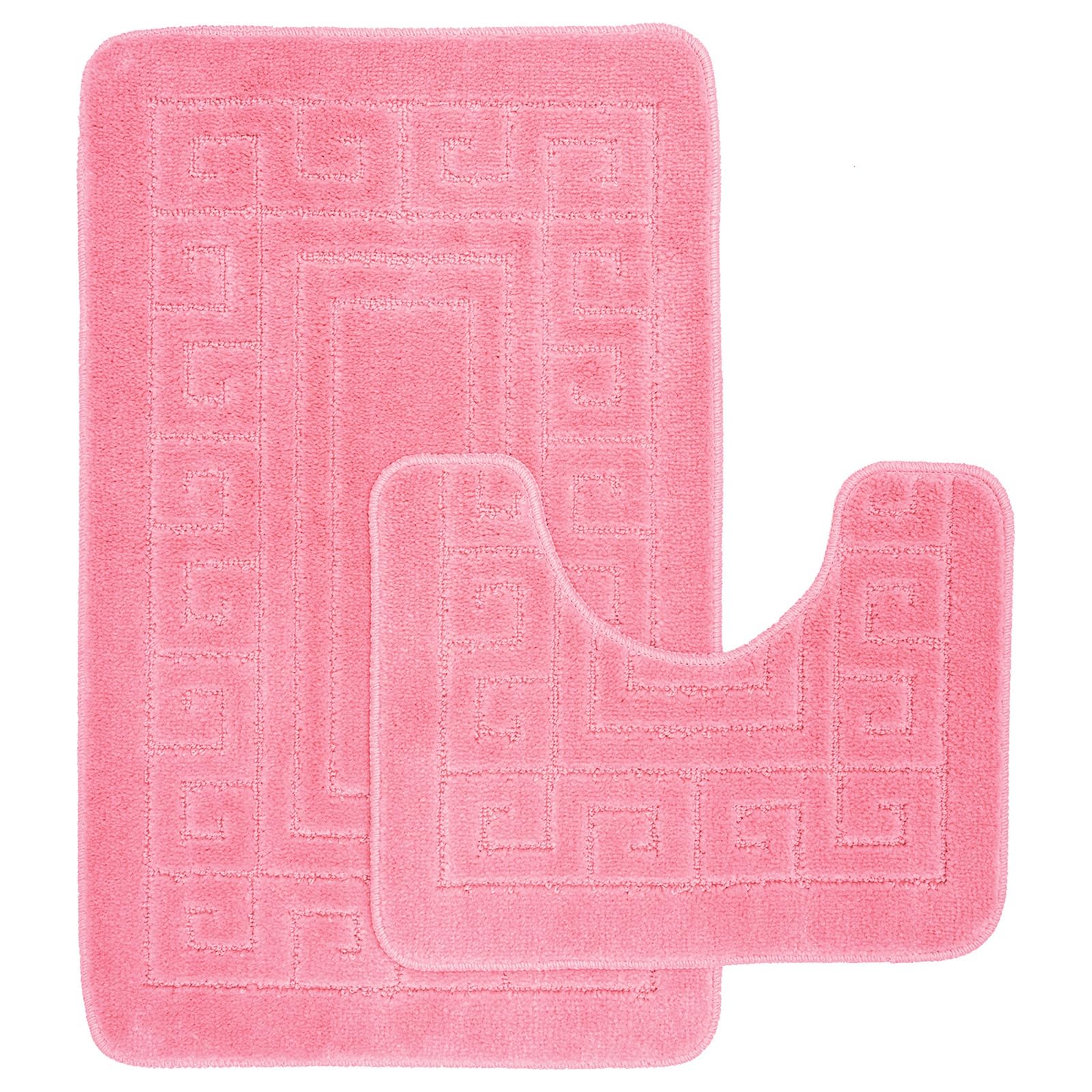 EDS Luxury 2 Piece Greek Bath Mat Set Non Slip Ultra Soft Bathroom Mats Water Absorbent Bath Mats Machine Washable Rug Toilet Mat for Bathroom Floor (Pink) โ image 1