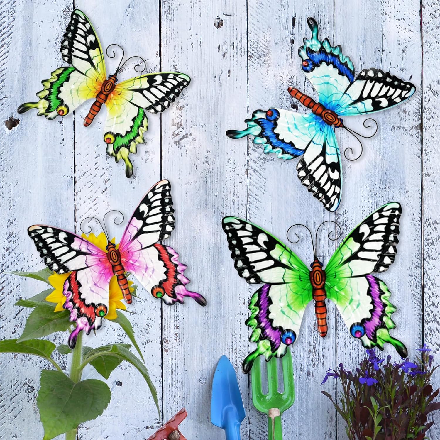 Plaques & Wall Art - IGEEKWELL Metal Butterfly Wall Art Decor - 14.2 in 3D Butterflies Hanging Art Decorations, Outdoor Metal Wall Art for Garden, Yard Balcony Living Room Bedroom, Gift for Mom Grandma Housewarming