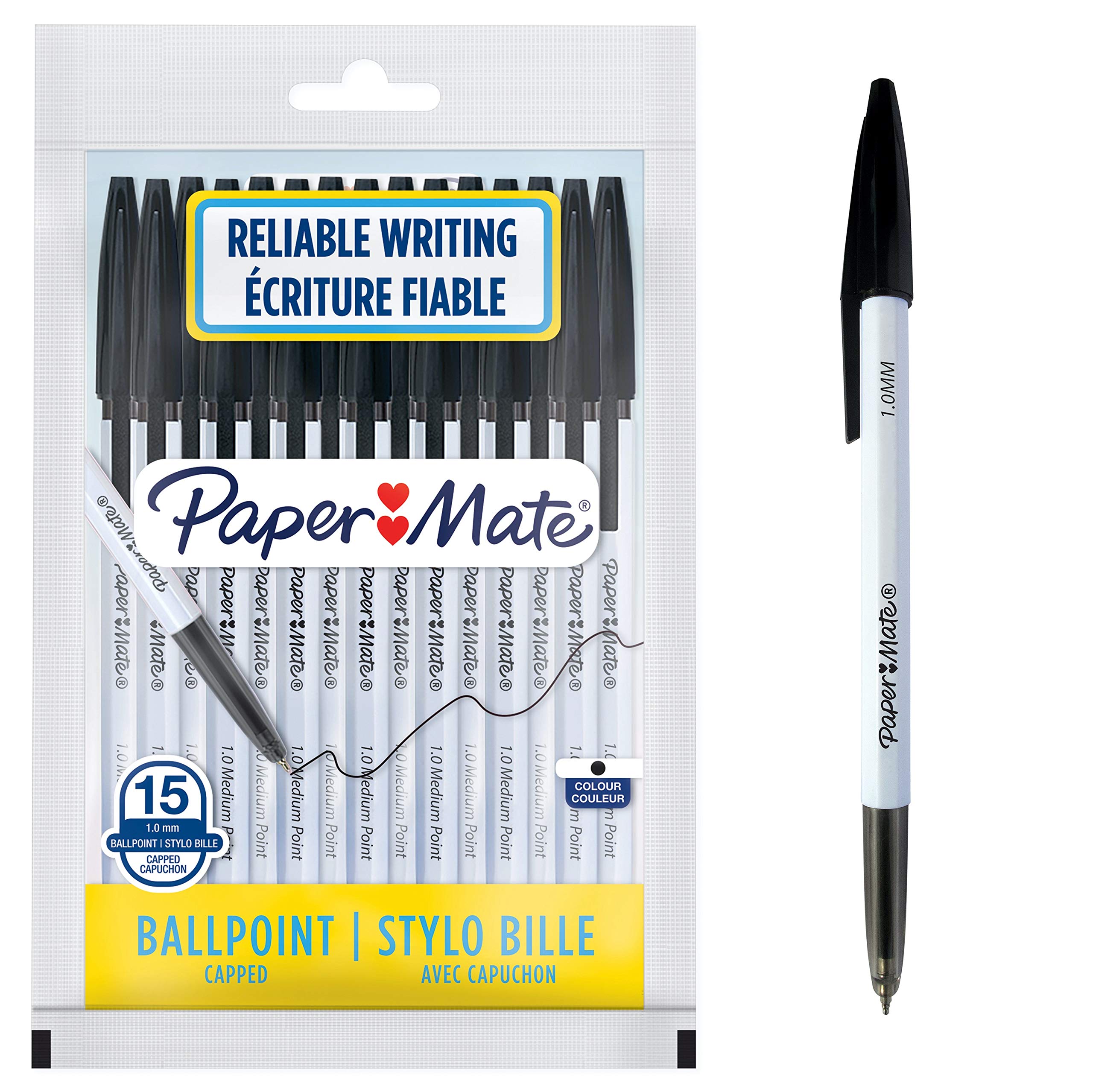 Paper Mate 045 Ballpoint Pens | Medium Point (1.0 mm) | Black Ink | 15 Count