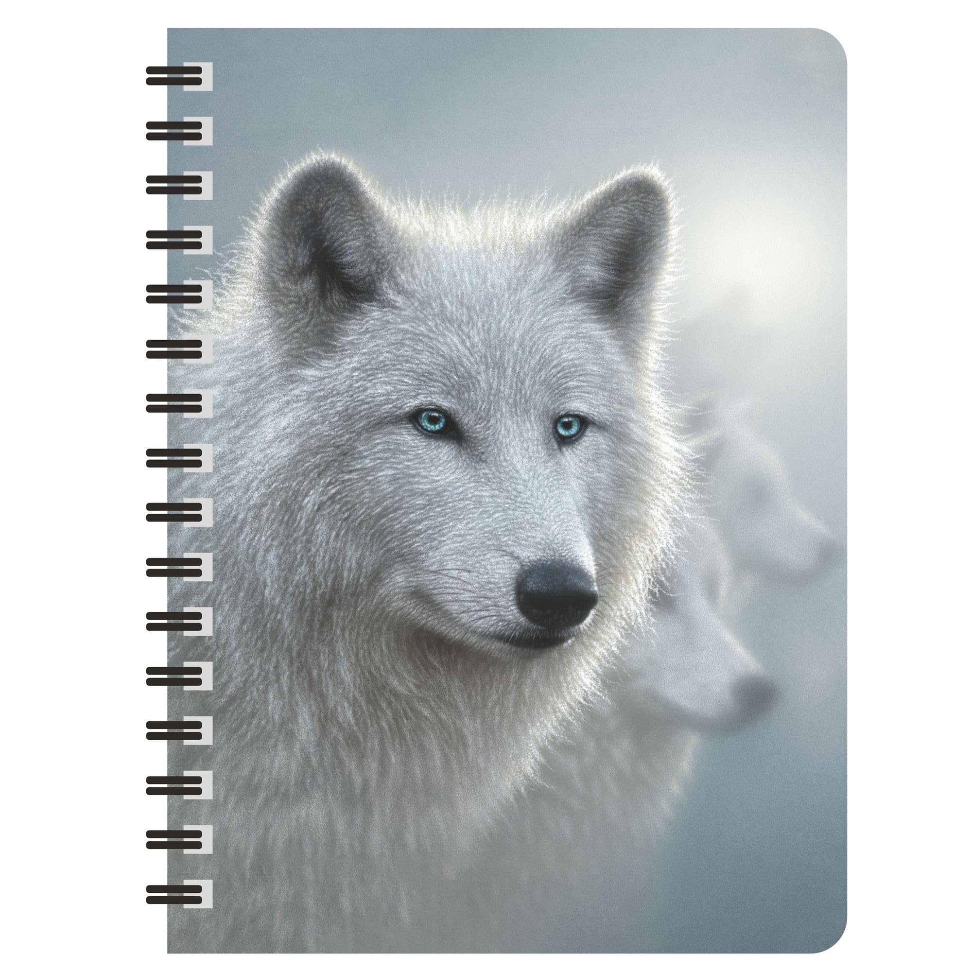 3D LiveLife Jotter - White Out from Deluxebase. Spiral Bound A6 Notebook with 80 Plain Recycled Pages. Pocket Sized Animal Notepad, Journal or Drawing Book with Wolf Cover