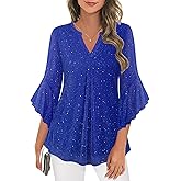 Ninedaily Womens Tops 3/4 Sleeve Dressy Casual Blouses Double Layers V Neck Shirt