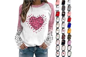 Lainuyoah Women Valentines Day Tops Heart Love Print Long Sleeve Crewneck Pullover Shirts Oversize Trendy Funny Loose Blouse