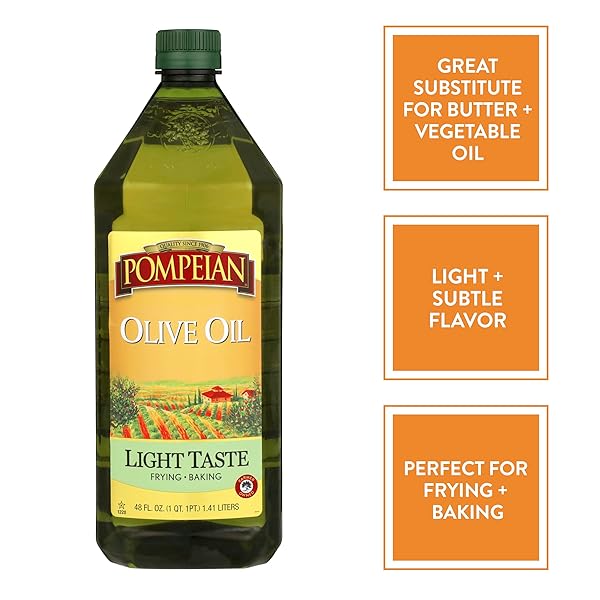 POMPEIAN LIGHT TASTE OLIVE OIL, HIGH HEAT COOKING, BAKING & SAUTEING, HIGH SMOKE POINT, 48 FL OZ