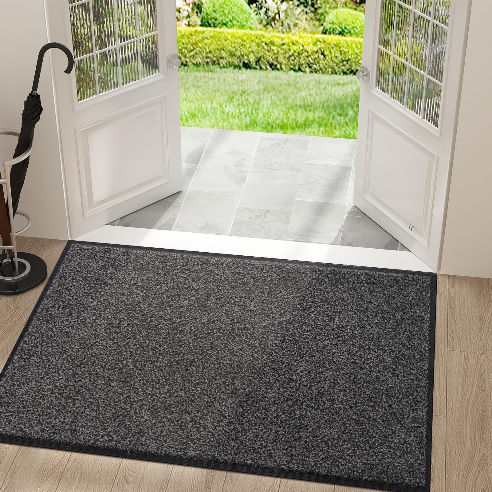 Photo 1 of Mibao Front Door Mat, Dirt Trapper Welcome Mat for Outdoor Indoor, Non-Slip Waterproof Doormat, Durable Machine Washable Low Profile Entry Rug for Back Door Outside Patio Porch, 48" x 36", Grey