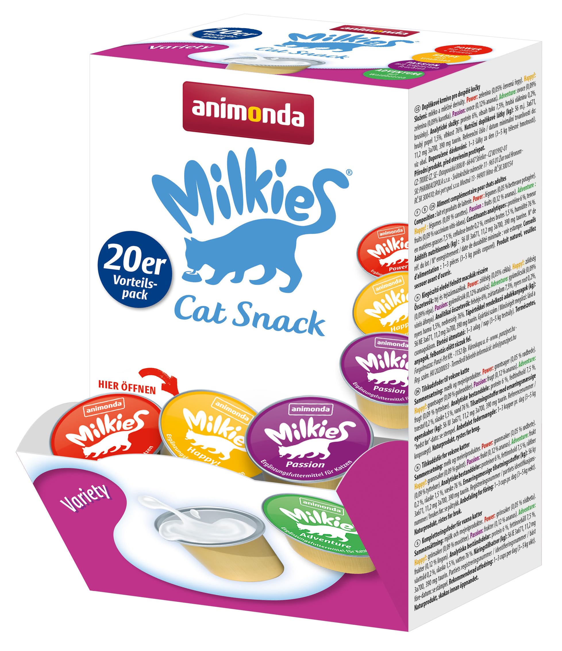 animonda Milkies Power, cat milk portions, variety, 4 x 20 cups at 15g