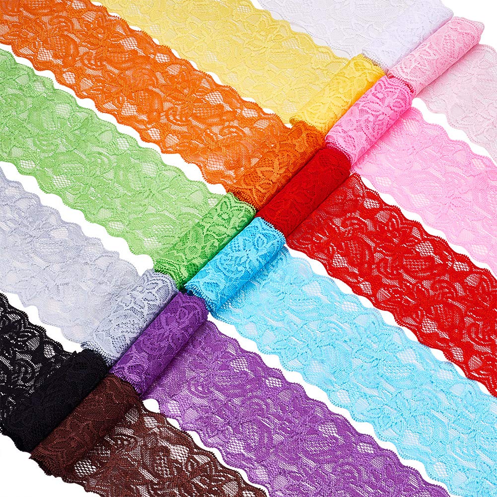 BENECREAT 30 Yards (27 Meter) Lace Fabric Stretch Elastic 3.15 inches Wide Trim Lace for Headbands Garters Wedding Bouquet Making - 30 Colors, 1 Yard Per Color
