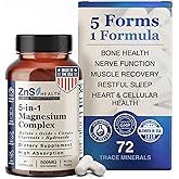 ZnS Health 5-in-1 Magnesium Complex for Men Women High Absorption Magnesium Glycinate Supplement w/Malate, Citrate, Hydroxide for Energy, Muscles, Sleep, & Joint – Vegan, Non-GMO, 500 mg - 60 Caps
