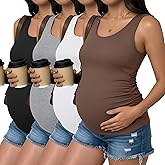 Ficerd 4 Pack Women's Maternity Tank Tops Sleeveless Side Ruched Top Crew Neck Casual Pregnancy T-Shirts Summer Basic