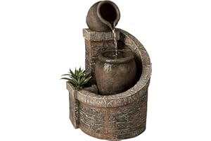 Verona Rustic Outdoor Floor Cascading Water Fountain 35" High with LED Light Planter Box for Garden Patio Backyard Deck Home Lawn Porch House Relaxation Exterior Balcony - John Timberland