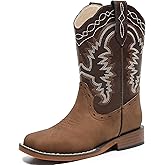 Parrosoo Kids Cowboy Boots for Boys Girls Western Riding Shoes Square Toe Wide Calf Hunting Walking Adventure Toddler Little Big Kid