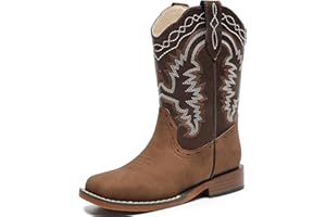 Parrosoo Kids Cowboy Boots for Boys Girls Western Riding Shoes Square Toe Wide Calf Hunting Walking Adventure Toddler Little Big Kid