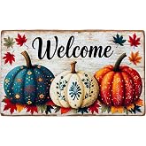 XADP Fall Door Mat 17x29 Inch Welcome Mat Front Doormat, Folk Pumpkin | Non-Slip Rubber Backing, Low Profile Design, Easy Clean, Absorbs Dirt, Heavy Duty, Indoors and Outdoors Use