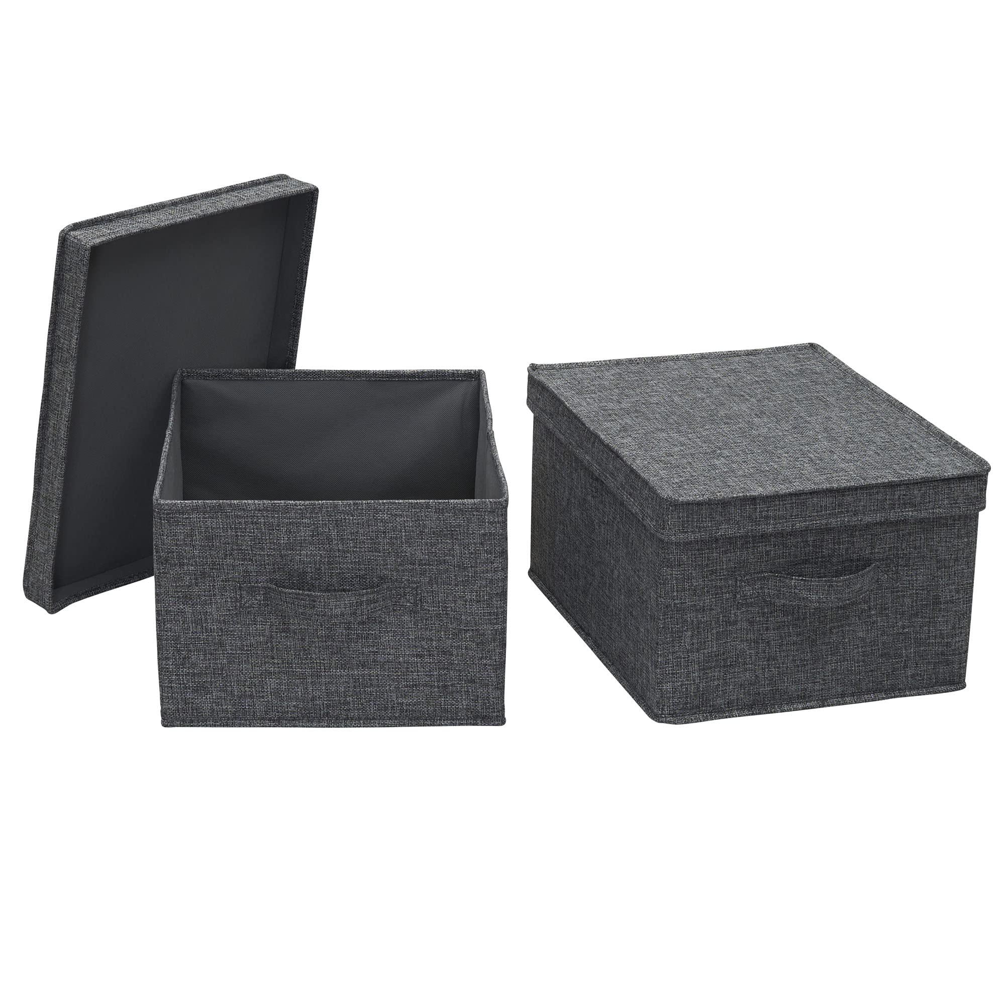 Household Essentials Large Fabric Storage Bins with Lids, Graphite, Set of 2
