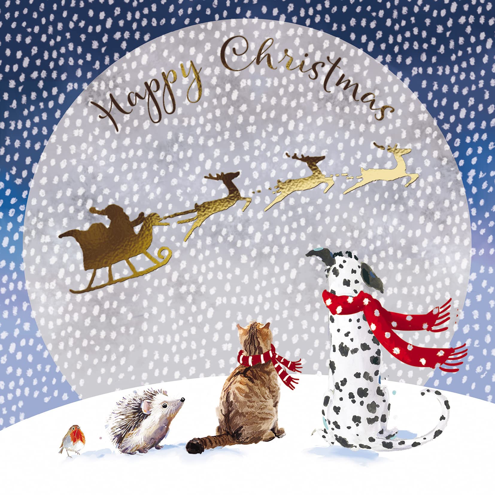 Ling Design Pack of 6 Charity Christmas Cards - 'Animals in the Moonlight' - 6 Cards of 1 Attractive Design with a Gold Foil Finish