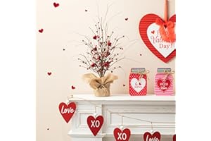 Glitzhome Valentine Artificial Berry Heart Blossom Table Tree 18”H Red Heart Tree Table Centerpiece for Valentine’s Day Holiday Decoration Home Decor Artificial Plants