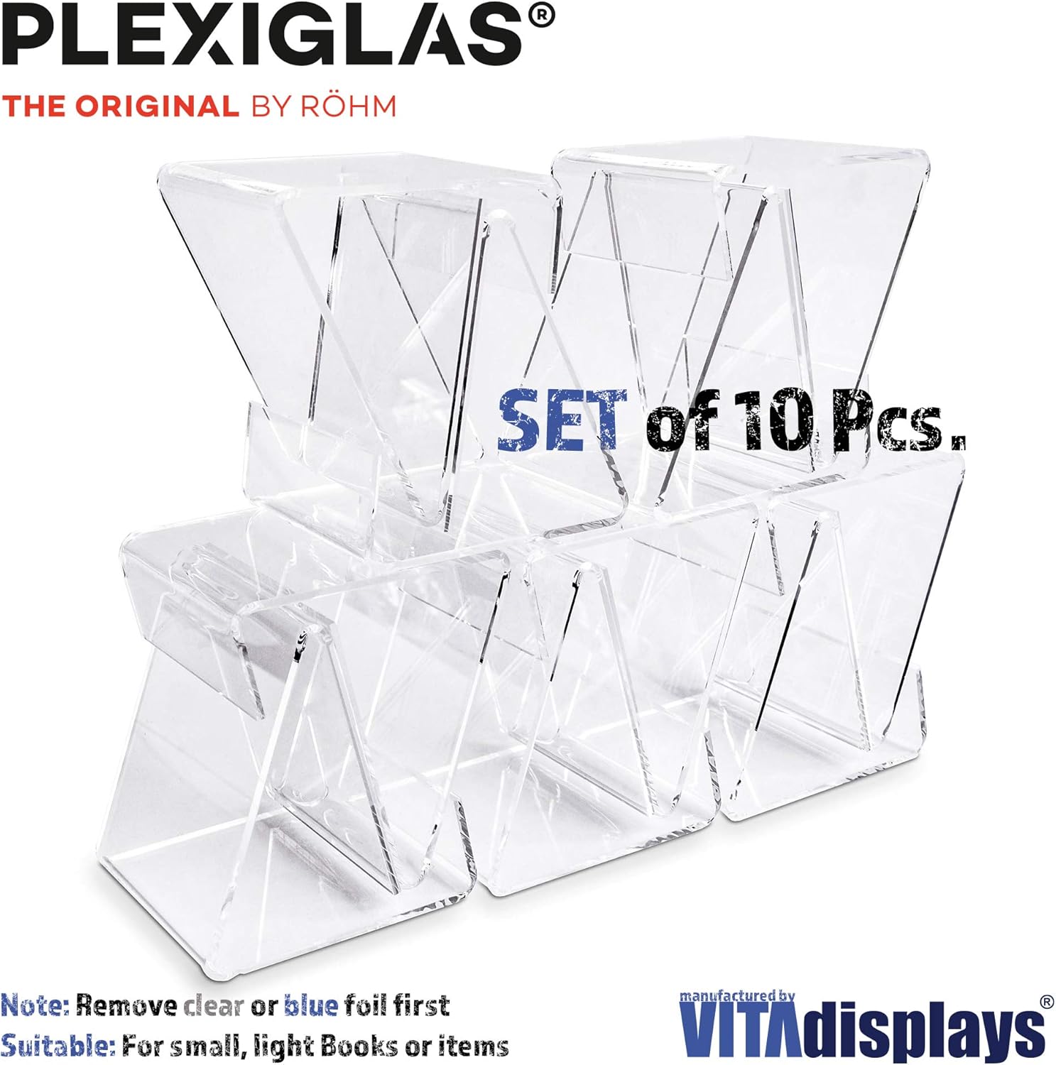 VitAdisplays Eco Bookends Height 8.0 cm as Clamp Stand Made of Original Plexiglas for e.g. Paperbacks, DVDs, CDs, Small Items - Image 5