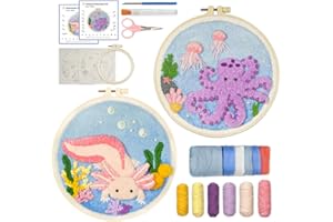 Gipony Embroidery kit for Beginners,Punch Needle Kits Adults Beginner,Punch Needle kit for Beginners, Includes All Tools and Materials,Easy to Follow Instructions and Videos-Axolotl
