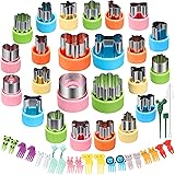 24 pcs Vegetable Cutter Shapes Sets Cookie Cutters Fruit Stamps Mold with 20 pcs Food Picks and Forks for Kids