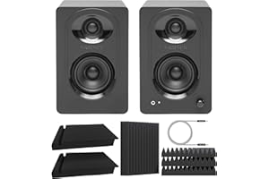 Samson MediaOne M30 3" Powered Studio Monitors with 3.5mm Outputs (Pair) Bundle with Blucoil Acoustic Isolation Pads (2-Pack), 12" Acoustic Wedges (4-Pack), and 5' Audio AUX Cable