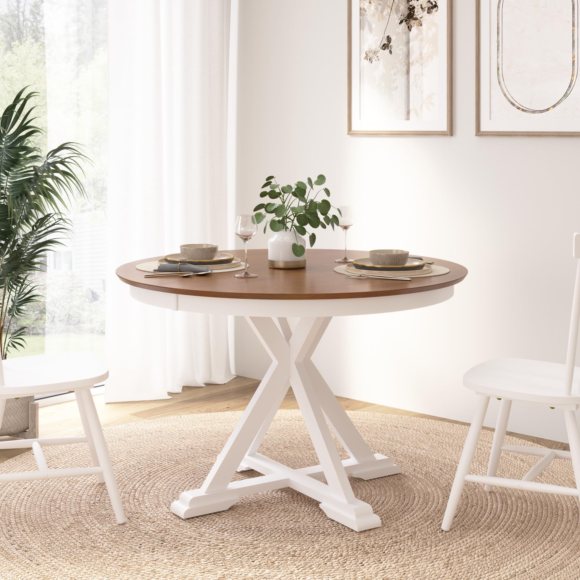 Table Bush Round Table Bush Furniture Round Dining Table, 45 inch Trestle Design, Modern ...