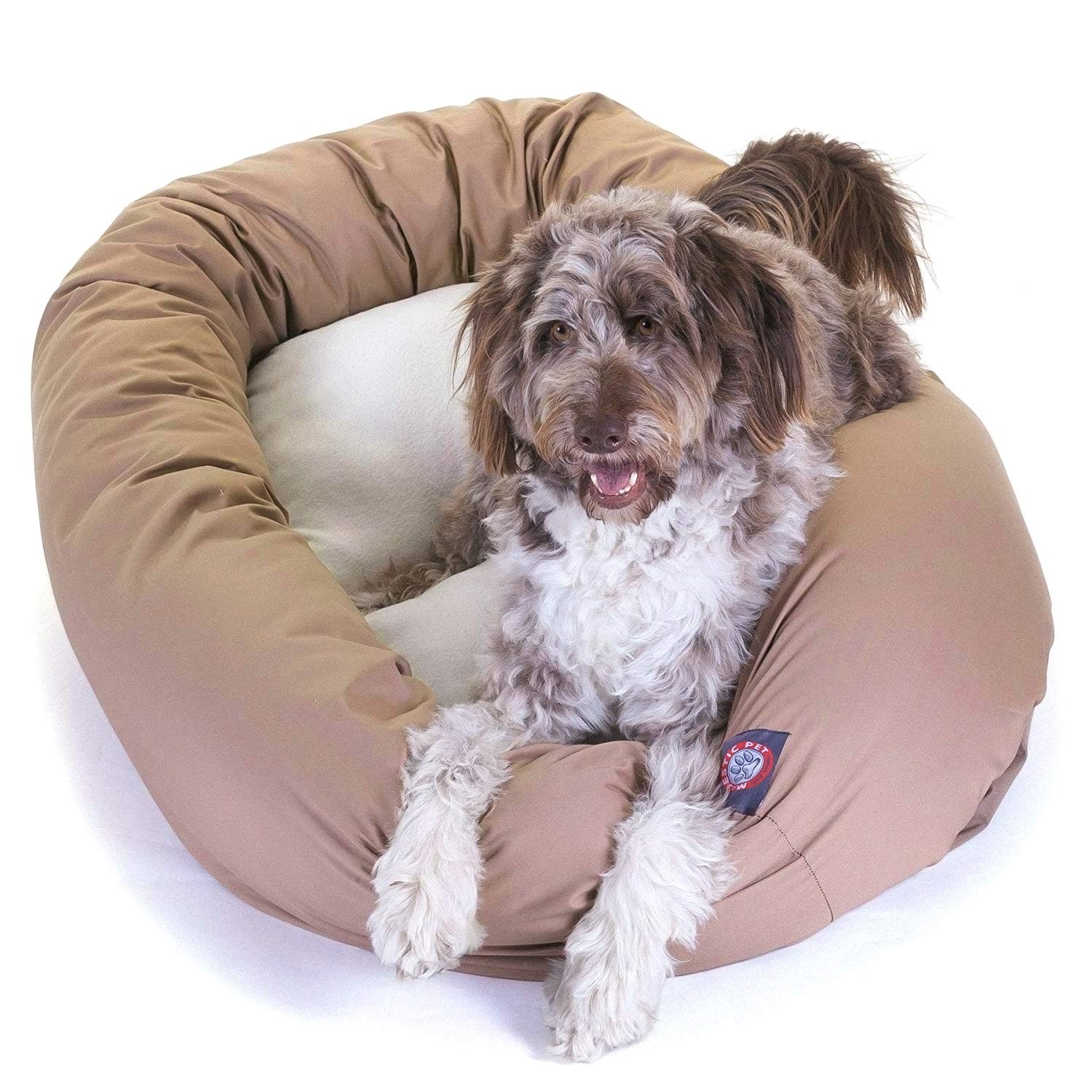 Majestic Pet 52 Inch Khaki & Sherpa Bagel Dog Bed By Products