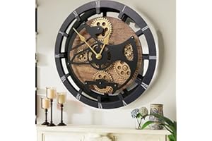 IMPROVINGLIFE The Gears Clock 16 inches Wall Clock with Real Moving Gears Convertible into a Big Mantel Clock (Gold Antique)