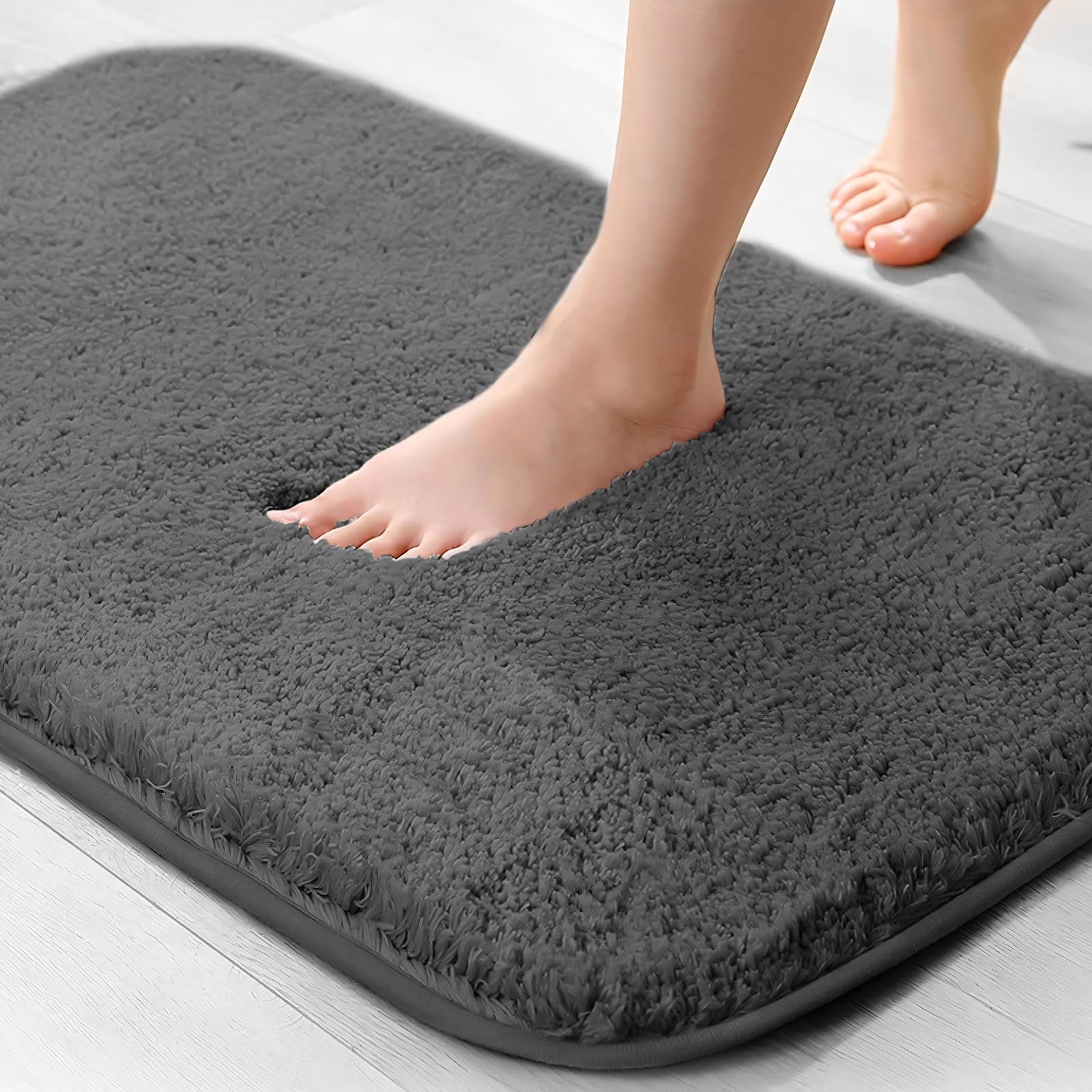 wyewye Microfibre Bath Mat, 2cm Super Thick Bath Rug, Super Absorbent Bathroom Rug 40x60cm Deep Grey