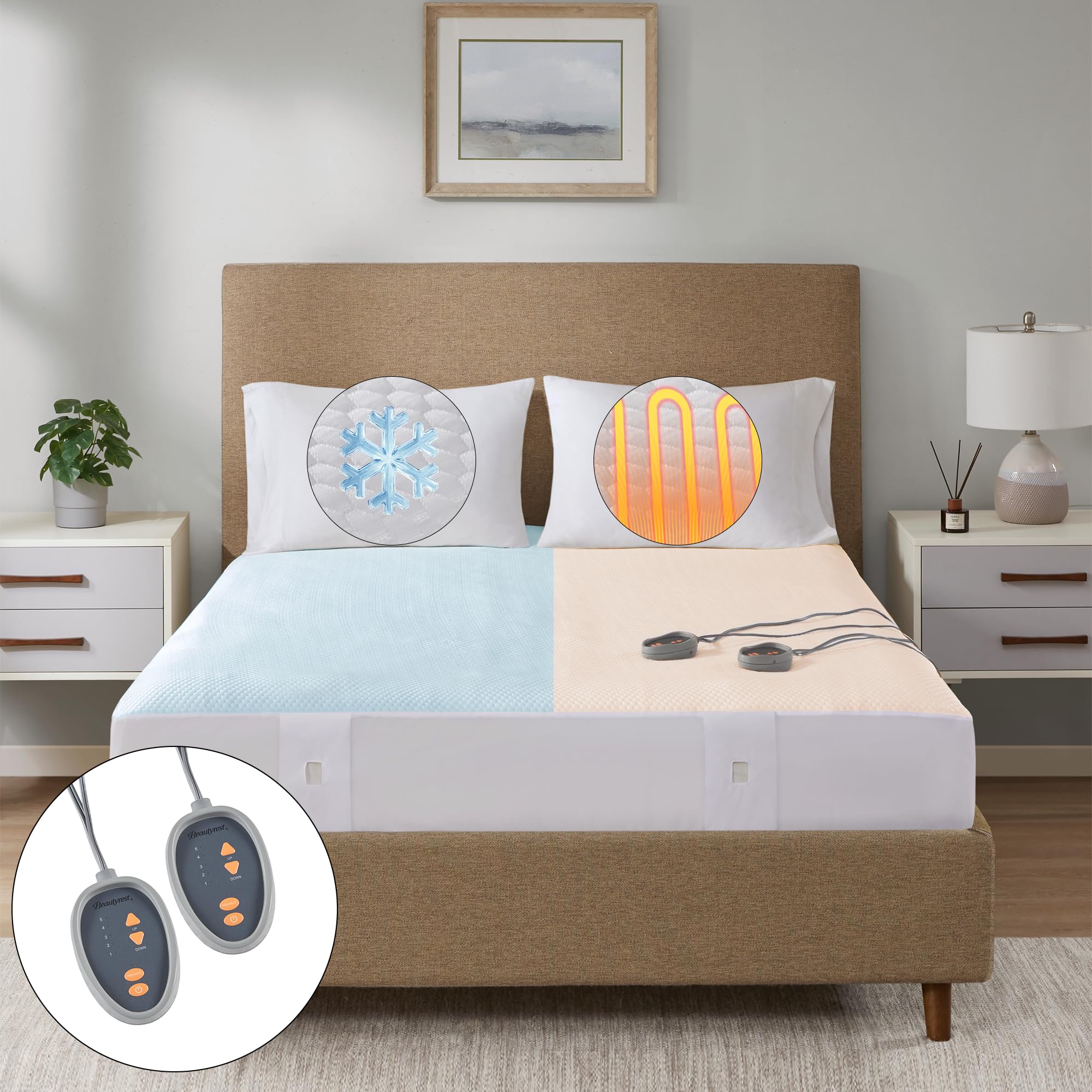 Photo 1 of Beautyrest Heated Mattress Pad King - Electric Bed Warmer Cool to Touch, All Seasons Cover, 5 Heat Level, Auto Shut Off, Deep Pocket - Machine Wash Electric Mattress Pad, UL Certified, White, King