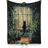 Levens Black Cat Blanket, Cozy Cats Blankets for Cat Lovers 60"x50" Soft Plush Black Cats Gifts, Gift for Animal Lovers, Distinctive Flannel Kitty Blanket for Vintage Botanical Cottage Home Decor