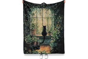 Levens Black Cat Blanket, Cozy Cats Blankets for Cat Lovers 60"x50" Soft Plush Black Cats Gifts, Gift for Animal Lovers, Distinctive Flannel Kitty Blanket for Vintage Botanical Cottage Home Decor