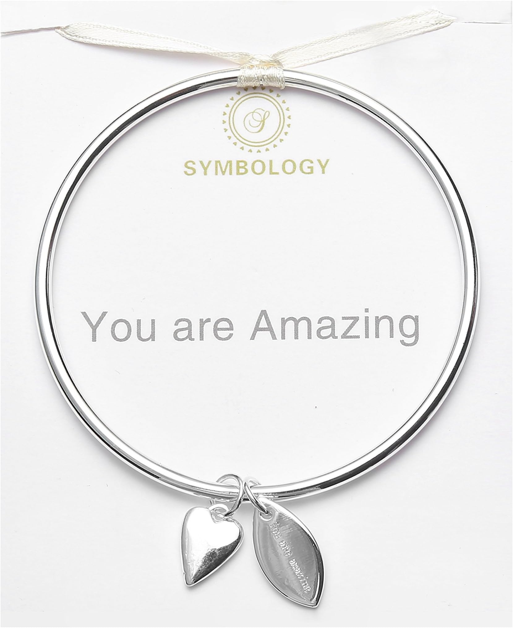 Silver Sentiment Bangle with Love Heart & You are Amazing Charm.Circle of Love Collection 608(Gift Boxed)