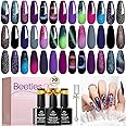 Beetles 24Pcs Gel Nail Polish Kits Gift Set, 20 Colors Cat Eye Color Changing Glitter Gel Polish Set with Base Gel Glossy Matte Top Coat, Soak off UV Nail Gel Holiday DIY Nail Art Salon