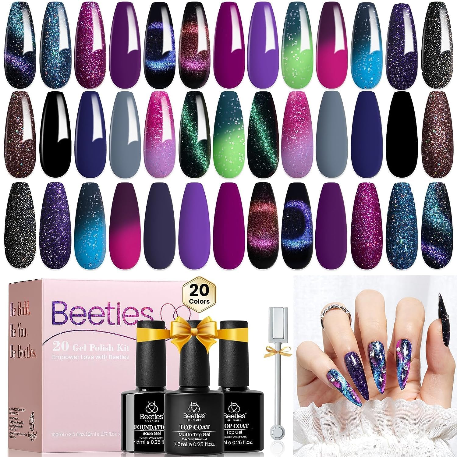 Beetles 24Pcs Gel Nail Polish Kits Gift Set, 20 Colors Cat Eye Color ...