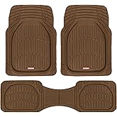 Motor Trend FlexTough Deep Dish All-Weather Floor Mats, Waterproof Trim-To Fit Mats for Cars, Trucks, SUVs - Universal Automotive Floor Liners, Car Accessories, Brown