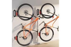AUBEATY 2-Pack Swivel Bike Rack Wall Mount, Bike Hangers for Garage, Space-Saving Vertical Bike Holder, Holds up to 77 lbs, Bicycle Wall Hanger Storage, No Heavy Lifting Required Indoor Hanging Bike Rack-Red