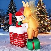 PIPIMOUSE 5 FT Christmas Inflatable Outdoor Decorations, Santa in The Chimney Pop-Up and Down with Reindeer, Blow Up Santa Claus with LED Lights Yard Decorations for Garden Lawn Outdoor Decor
