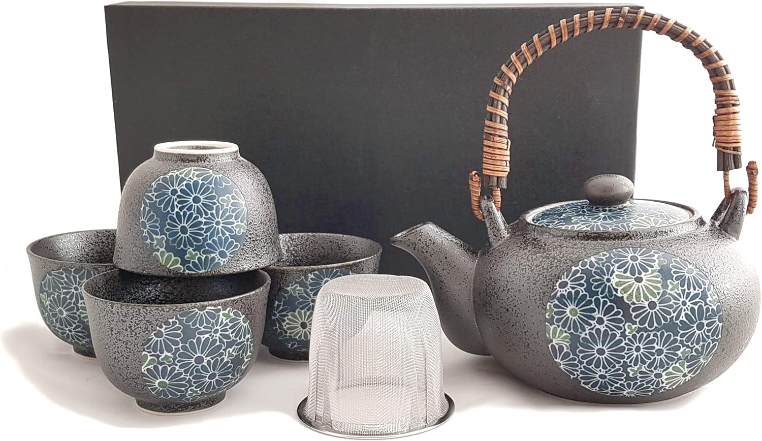 Original japanisches Teeservice KIKUMON Japan Teeset Porzellan in Geschenkbox Kanne 600 ml