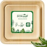 ECOLipak 48 Pack Compostable Palm Leaf Plate Like Bamboo Plate, 10 Inch and 7.85 Inch Disposable Biodegradable Plates Suitable for Party, Dinner