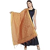Inhika Women's Gold Printed Chanderi Cotton Dupatta