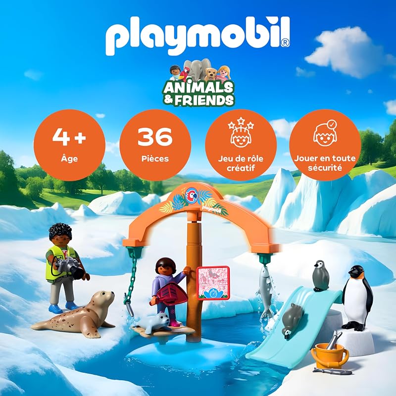 | Animals & Friends | Zoo À la découverte de la banquise | Pingouins et phoques avec carrousel de nourrissage| Jouet pour Enfants à partir de 4 Ans | 72073