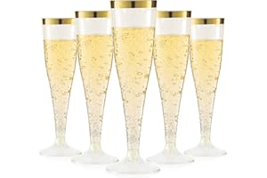 YOUTHSHIP 100 Pack Plastic Champagne Flutes 4.5 Oz Disposable Plastic Champagne Cups Gold Rimmed Duct Cocktail Glasses For Weddings Birthdays Christmas Party Mimosa Glasses Acrylic Wine Cups