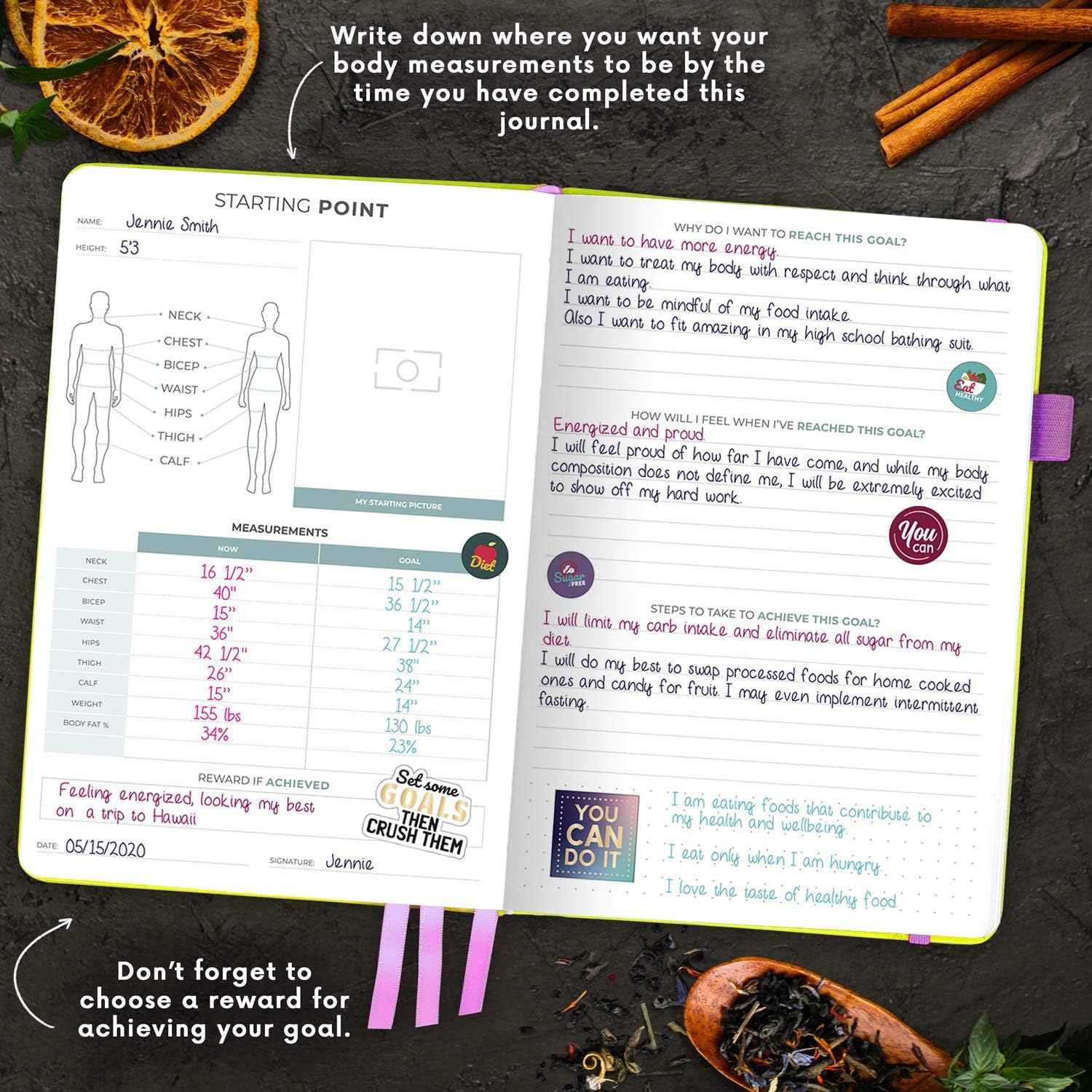 Clever Fox Food Journal - Daily Food Diary, Meal Planner to Track Calories & Nutrients, Weight Loss Tracker Notebook, A5 (Neon Yellow) - Image 4