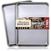 Aluminum 9x13 Baking Sheet Pan (2 Pack), Commercial Quarter Size Rimmed Baking Pans for Oven, Freezer, & Bun Racks, Heavy Duty Baking Sheet Cake Pan, Large Cookie Sheets for Baking & Cooking