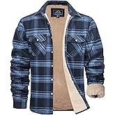 MAGCOMSEN Men's Flannel Shirt Fleece Lined Heavyweight Flannel Jacket Cotton Button Up Plaid Shirt Warm Winter Coat