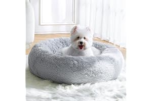 MNWHUC Calming Small Dog Bed, Donut Fluffy Anti-Anxiety Round Washable Cute Bed, Plush Cozy Cuddler Warming Soft Comfort Pet Bed for Small Medium Dogs Cats, 20inch,Light Grey