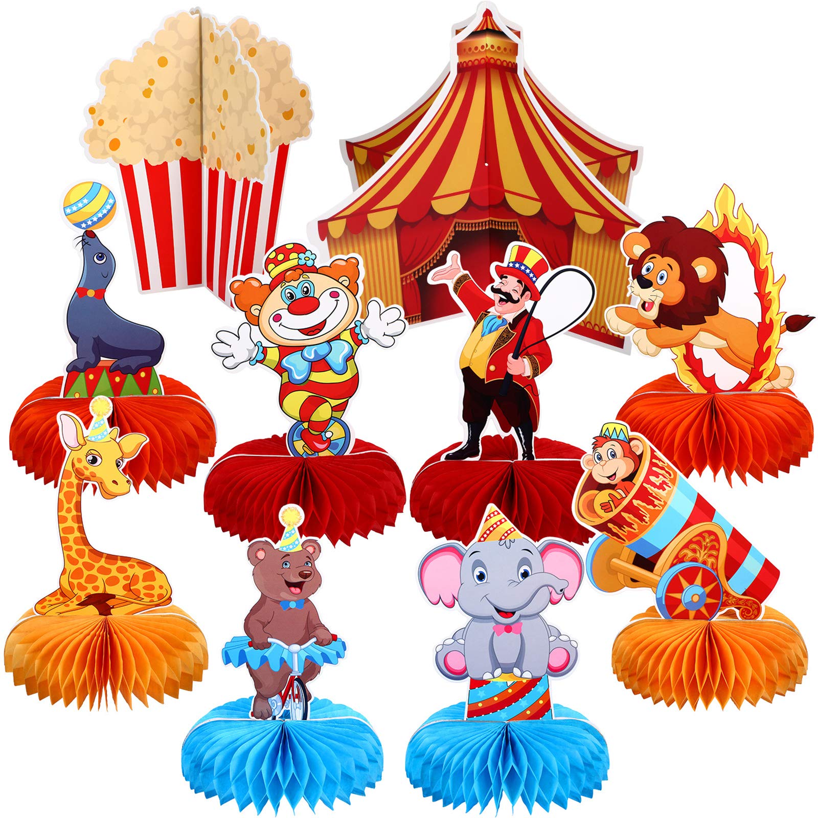 Photo 1 of 10 Pieces Carnival Party Decorations Circus Theme Party Decorations Carnival Centerpieces for Tables Cake Toppers Favors Supplies