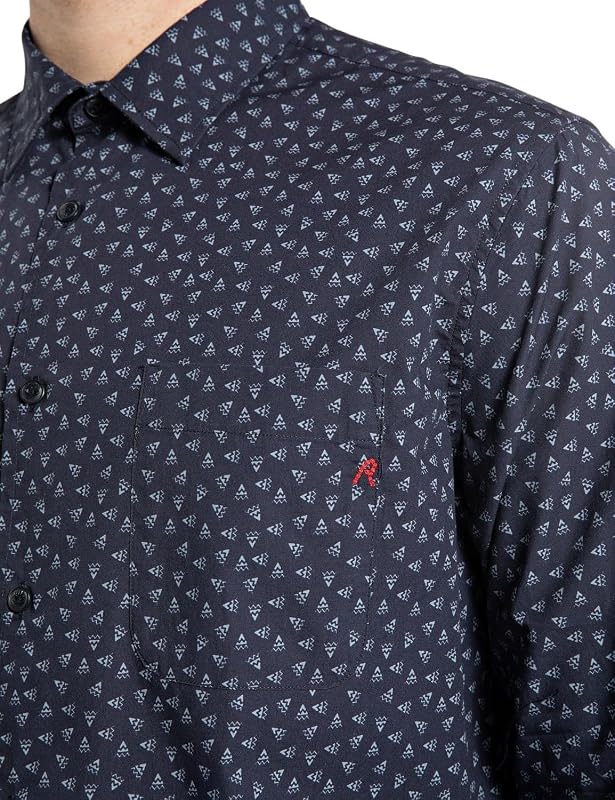 Camisa de algodão de corte regular masculina, 010 azul/azul claro, XL