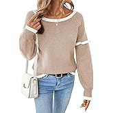 EVALESS Womens Sweaters Crewneck Ruffle Long Sleeve Off The Shoulder Sweater Color Block 2025 Trendy Fall Winter Knit Tops