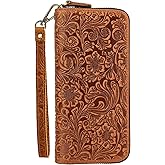 GUZUHUKU Vintage Embossed Zipper Wallet, Womens Wallets Large Capacity Detachable Wrist Strap Clutch Purses Perfect for Travel and Dating