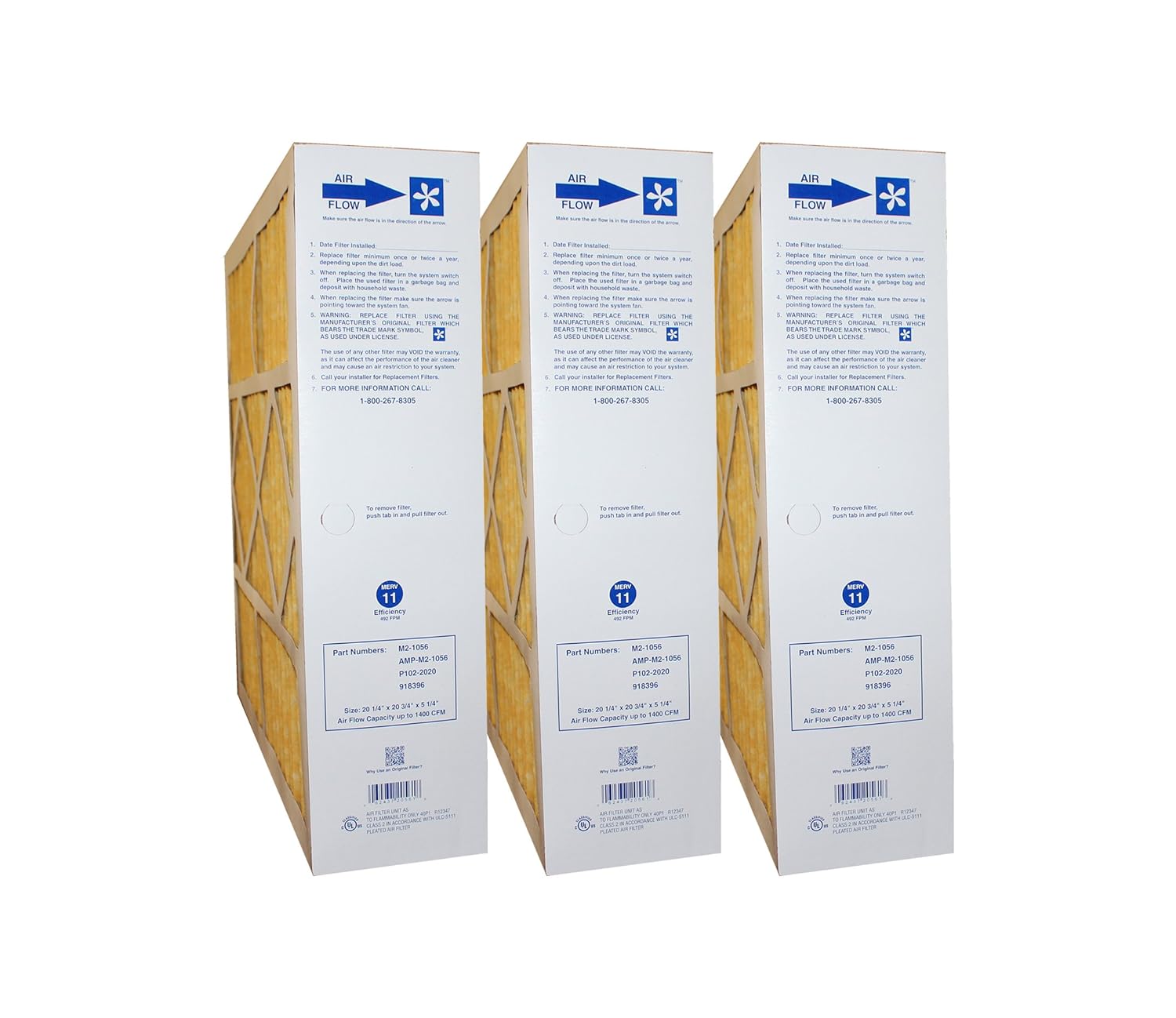 ELECTRO AIR M2-1056 GENUINE 20x20x5 (Actual Size: 20-1/4 x 20-3/4 x 5-1/4 MERV 11 GOODMAN, ELECTRO-AIR, FIVE SEASONS, CARRIER, AMANA 20X20 MEDIA FILTERS Case of 3 Filters